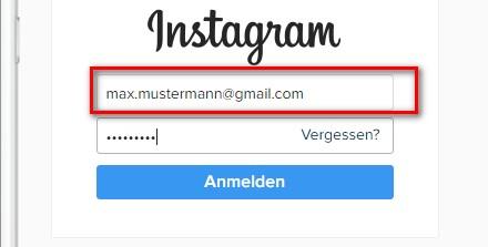 Instagram Login: Button 'weiter' klicken