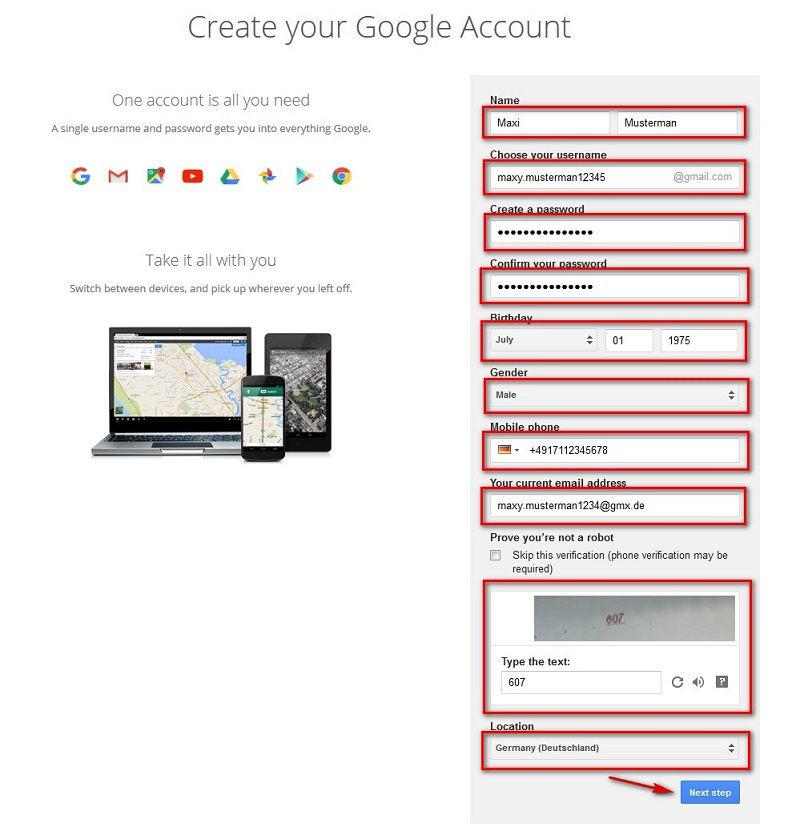 Gmail Beispiel Konto erstellen