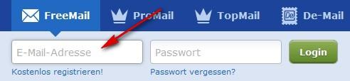 Mein GMX Login: Mail Adresse eingeben