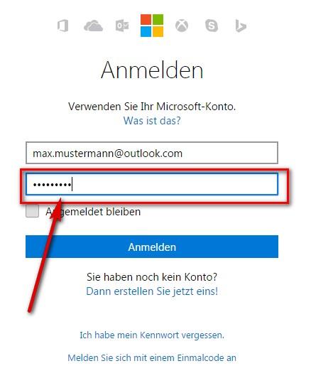 Hotmail/Outlook Passwort eingeben