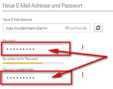 T-Online Email Konto erstellen, Passwort wählen