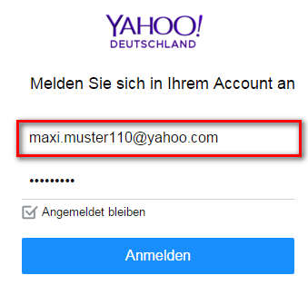 Yahoo Mail Login, E-Mail Adresse eingeben