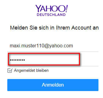 Yahoo Mail Login, Passwort eingeben
