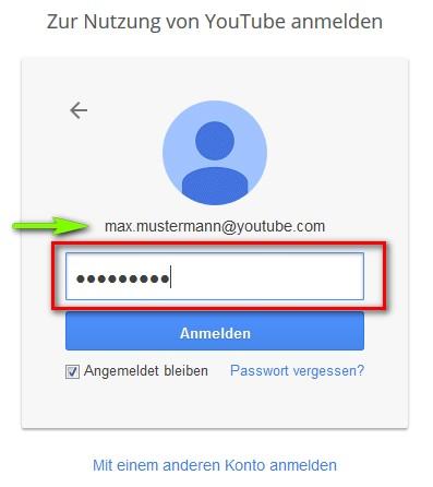 YouTube Login: Passwort eingeben